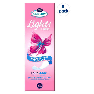 Lights Long Liners For Light Incontinence 8 Pack Bundle “ 160 Liners